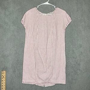 Madewell women XS cap sleeve pink striped linen mini shift dress button back